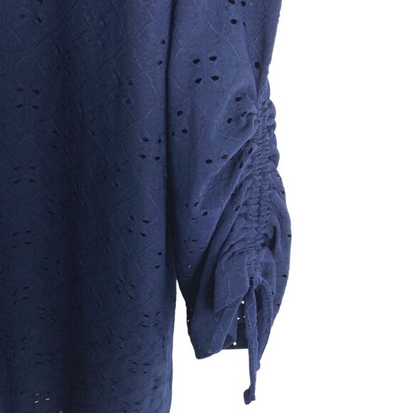 Catherines‎ Top 2X Eyelet Blue Ruched 3/4 Sleeve Polyester Spandex CJ-1274 - Picture 5 of 9